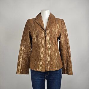 Guillaume Bronze Snakeskin Leather Jacket Size M Metallic Textured Zip Front